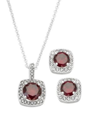 Photo 1 of Silver Plate Cubic Zirconia Necklace and Stud Earring Set, 18" + 3" extender. Indulge in the luxurious sparkle of this cubic zirconia halo jewelry set, featuring a beautiful pendant necklace and matching stud earrings. Set in a fine silver plate or 14k go