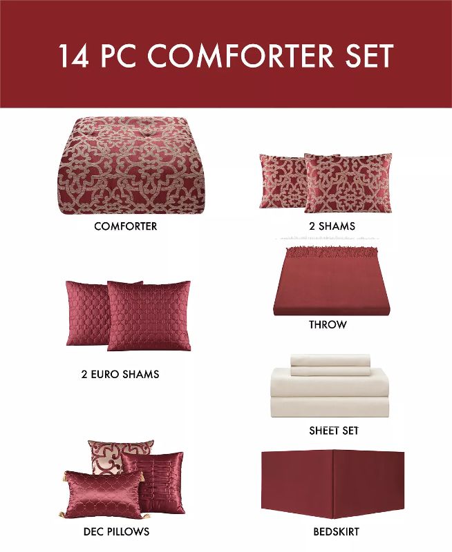 Photo 5 of Huntington 14-Piece Comforter Set. The Huntington comforter set features a traditional jacquard which makes it the perfect choice for upgrading your bedroom's décor. Traditional Jacquard Comforter - Set includes: queen comforter 90"x90", standard sham 20"