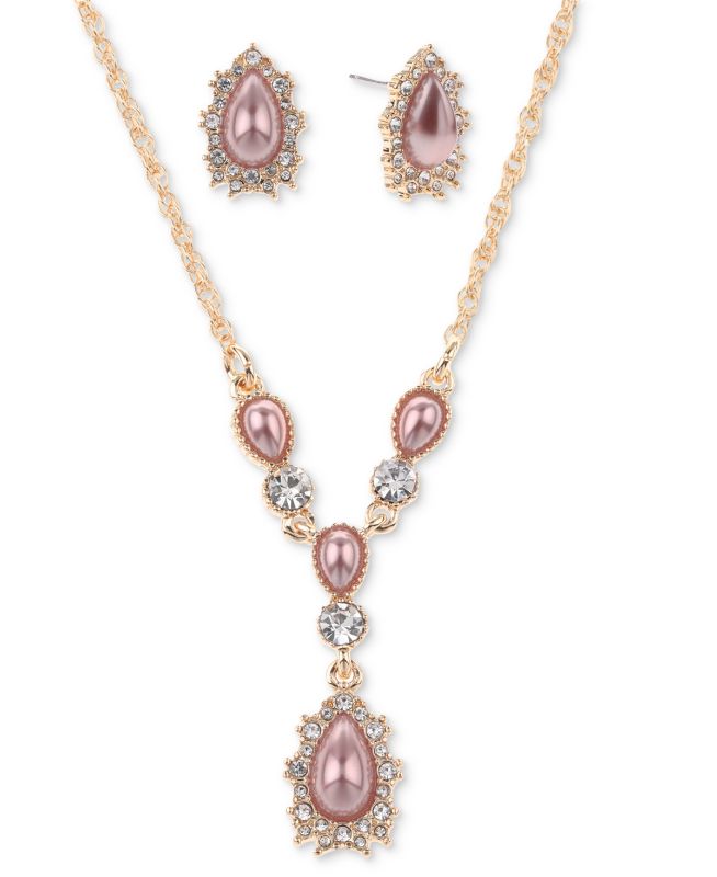 Photo 1 of Charter Club Gold-Tone Crystal, Stone & Imitation Pearl Teardrop Pendant Necklace & Drop Earrings Set, Created for Macy's