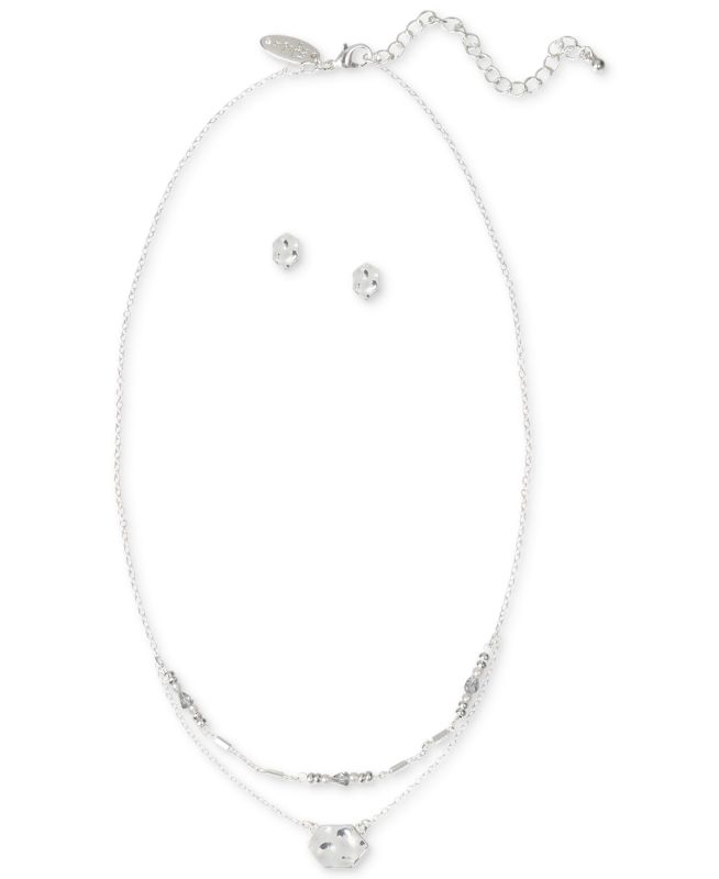 Photo 1 of Style & Co Bead & Stone Double-Row Pendant Necklace & Stud Earrings Set, Created for Macy's