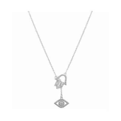 Photo 1 of Gratitude & Grace Fine Silver Plated Crystal Hamsa Evil Eye Slider Pendant Necklace - Silver-Plated