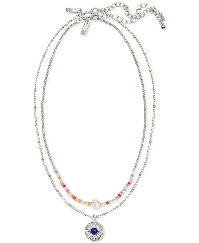 Photo 1 of INC International Concept Silver-Tone 2-Pc. Set Mixed Bead Collar & Crystal Evil Eye Pendant Necklaces, Created for Macy's