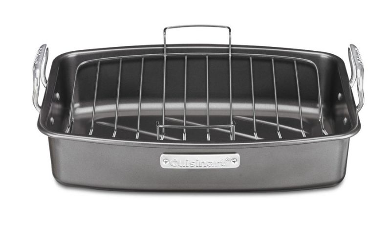 Photo 1 of Cuisinart Ovenware 17x13" Nonstick Roaster with Rack, One Size, Black. A large roasting pan isn't just for Thanksgiving turkeys. Add this generously sized nonstick roasting pan to your bakeware lineup for cooking versatility remove the V-rack and make you
