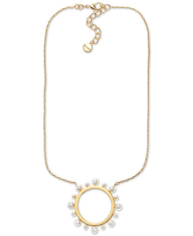 Photo 1 of Alfani Gold-Tone Imitation Pearl Studded Circle Pendant Necklace, 17" + 2" extender, Created for Macy's Jewelry & Watches Fashion Jewelry - Necklaces.