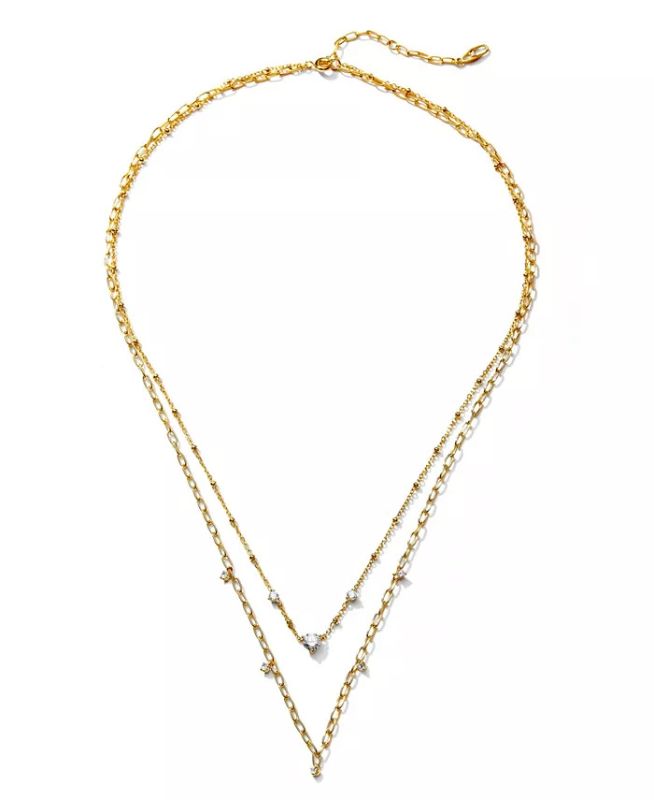 Photo 1 of Eliot Danori Layered Necklace Extender. Effortless elegance is easy to achieve with Eliot Danori's sleek double layered chain necklace that glimmers with chic cubic zirconia accents. Set in gold-tone and silver-tone metal, cubic zirconia - Approx. length-