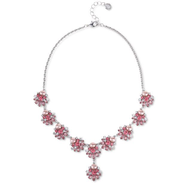 Photo 1 of Charter Club Silver-Tone Pink Imitation Pearl & Crystal Collar Necklace, 17" + 2" extender.