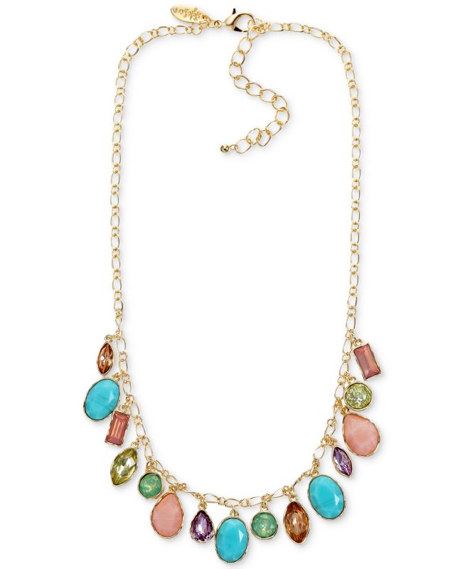 Photo 1 of Style & Co Gold-Tone Multi-Stone Shaky Statement Necklace, 18" + 3" extender.