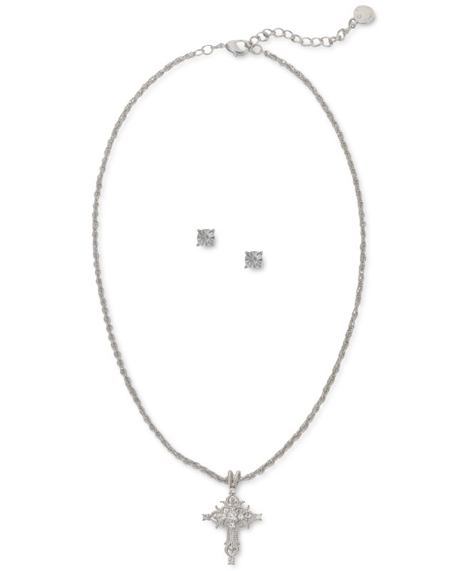 Photo 1 of Charter Club Crystal Cross Pendant Necklace & Stud Earrings Set, Created for Macy's