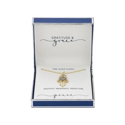 Photo 1 of Gratitude & Grace Silver Plated Cubic Zirconia Hamsa Pendant Necklace - Gold