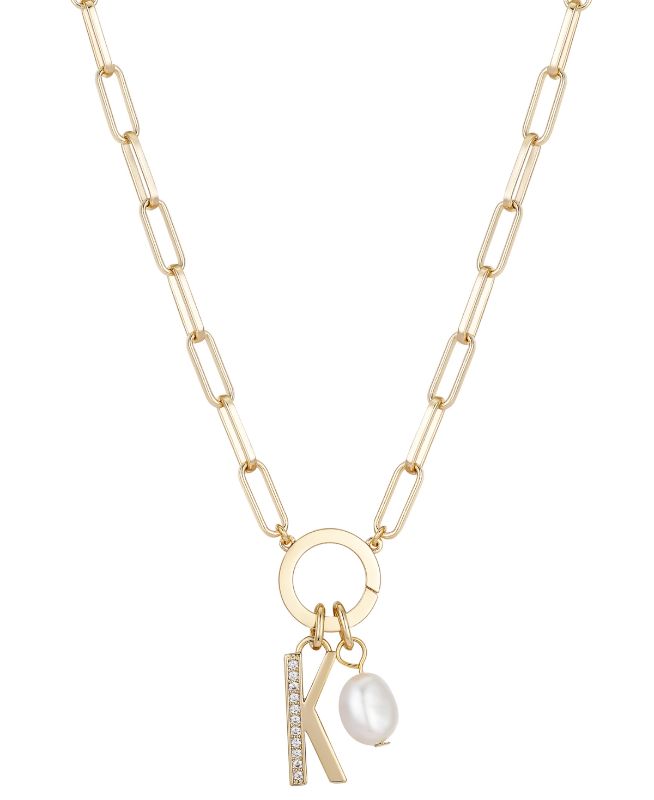 Photo 1 of Cubic Zirconia Initial & Freshwater Pearl 18" Pendant Necklace in Silver Plate or Gold Plate