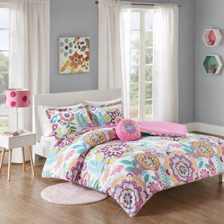 Photo 2 of FULL / QUEEN - Mi Zone Camille Floral Comforter Set - Pink. Brighten your bedroom with the fun flair of the Mi Zone Camille 3-Piece Floral Comforter Set. The comforter features vibrant medallion flowers printed in bright pink, purple, yellow, and green hu