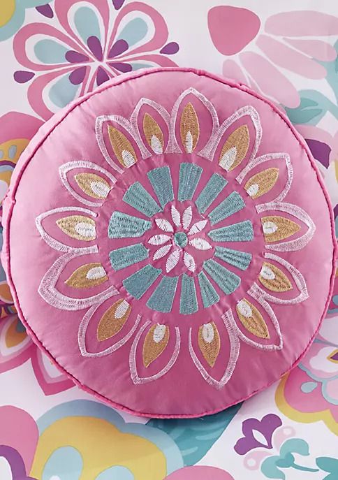 Photo 5 of FULL / QUEEN - Mi Zone Camille Floral Comforter Set - Pink. Brighten your bedroom with the fun flair of the Mi Zone Camille 3-Piece Floral Comforter Set. The comforter features vibrant medallion flowers printed in bright pink, purple, yellow, and green hu