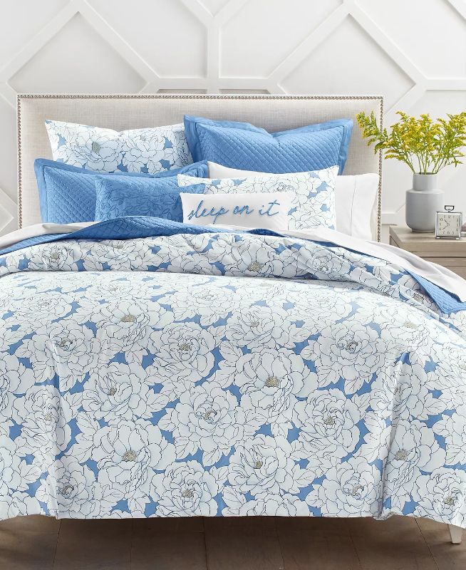 Photo 1 of SIZE KING -CHARTER CLUB DAMASK DESIGNS Camellia 3-Pc. Comforter Set, King, Created for Macy's. Revamp your bedroom decor with the Damask Designs Camellia Comforter Set from Charter Club, featuring the smooth touch of cotton sateen and a delightful floral 