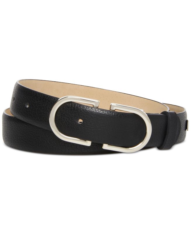 Photo 1 of Size Medium: A super-stylish duo of D-shaped buckles adds distinctively contemporary style to this sleek belt from Steve Madden.

Approx. length: M: 34";Approx. width: 1-1/5"
Double-D belt buckle
Polyurethane
Hand wash