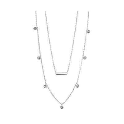 Photo 1 of Unwritten Silver Plated Cubic Zirconia Bar Duo Necklace with Beaded Secondary Chain