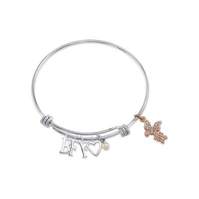 Photo 1 of Unwritten "BFF" Cubic Zirconia Butterfly Adjustable Bangle Bracelet in Stainless Steel