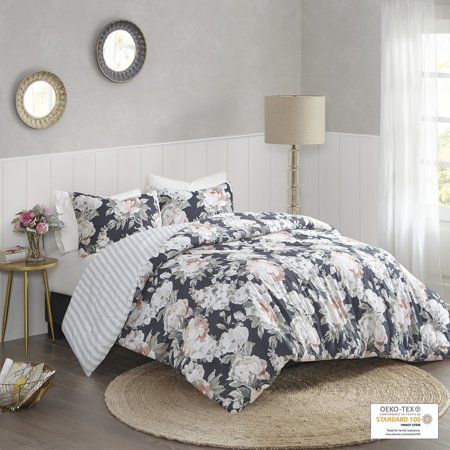 Photo 1 of Full/ queen Madison Park Mavis 3 Piece Cotton Printed Reversible Duvet Cover Set