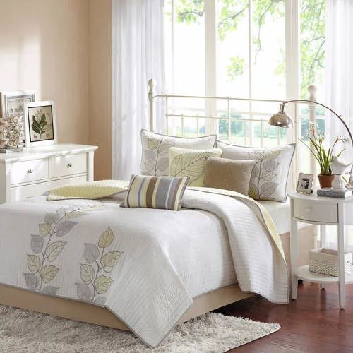 Photo 2 of King / Cal King Home Essence Marissa Printed 6 Piece Quilted Coverlet Bedding Setn All Season, Breathable Coverlet Lightweight Bedding Set, Matching Shams, Decorative Pillow, King/Cal King(104"x94"), Leaf Yellow 6 Piece Leaf Yellow King/California King (1