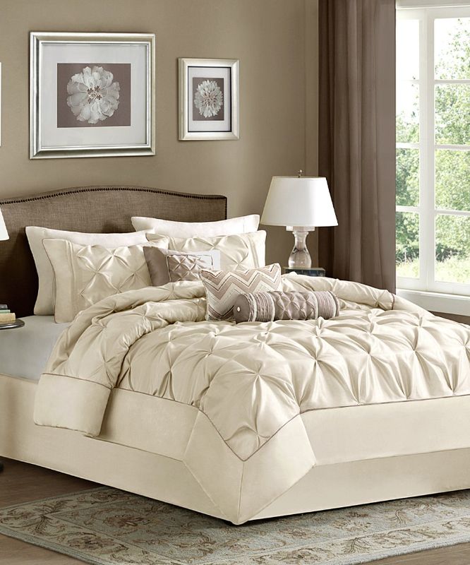 Photo 1 of Madison Park Laurel 7 Piece Comforter Set-Ivory-Queen Ivory Queen (90 in x 90 in). This beautifully tufted bed is from the Piedmont Bedding Collection. It’s gorgeous color makes this set easy to accessorize your bedroom. The collection is made from 100% p