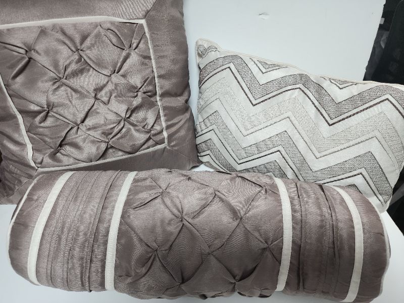 Photo 1 of Madison Park Essentials Joella 3 Piece Matching Decorative Pillows Taupe. 
19 x 5 Long Pillow - 15 x 15 Square Pillow - 16 x 10 Rectangular Pillow