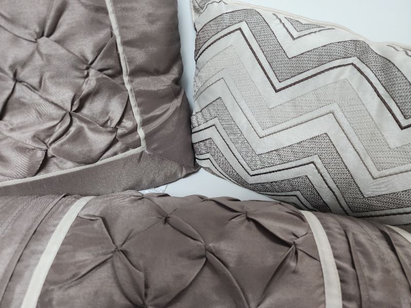 Photo 2 of Madison Park Essentials Joella 3 Piece Matching Decorative Pillows Taupe. 
19 x 5 Long Pillow - 15 x 15 Square Pillow - 16 x 10 Rectangular Pillow