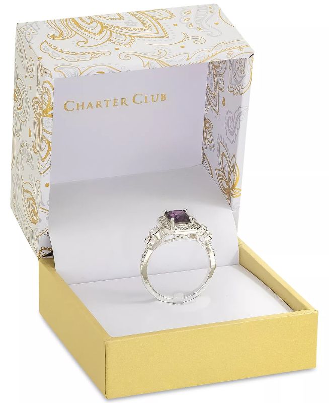 Photo 2 of Charter Club Silver-Tone Pavé & Purple Square Crystal Halo Ring, Created for Macy's Size 10