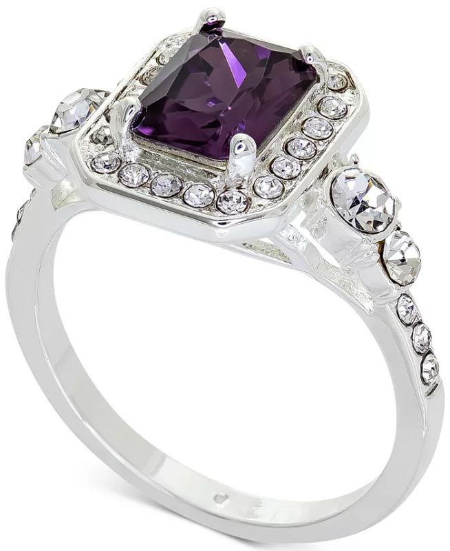 Photo 1 of Charter Club Silver-Tone Pavé & Purple Square Crystal Halo Ring, Created for Macy's Size 10