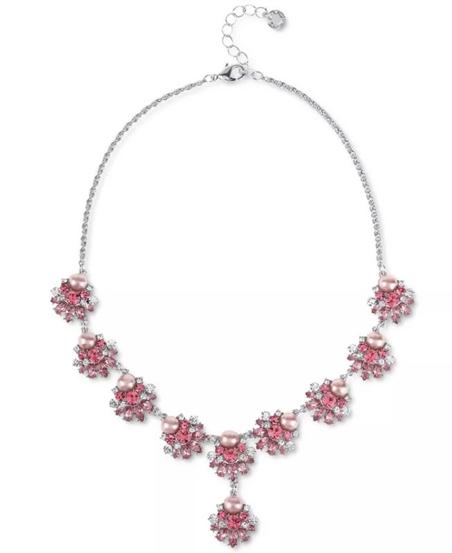 Photo 1 of Charter Club Silver-Tone Pink Imitation Pearl & Crystal Collar Necklace, 17" + 2" extender, Created for Macy's