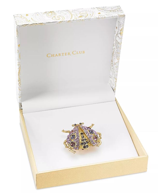 Photo 2 of Charter Club Gold-Tone Crystal Bug Pin, Created for Macy's - Gold/Purple. Get your look grooving with this cool crystal-covered bug pin by Charter Club.
Set in gold-tone mixed metal. Approx. dimensions: 1-1/2" x 1-2/5". Pin closure