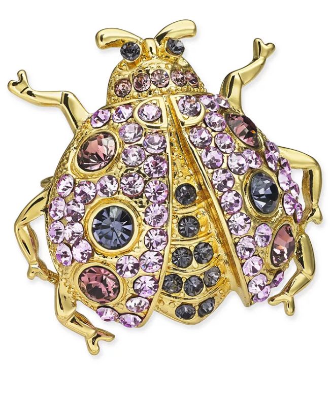 Photo 1 of Charter Club Gold-Tone Crystal Bug Pin, Created for Macy's - Gold/Purple. Get your look grooving with this cool crystal-covered bug pin by Charter Club.
Set in gold-tone mixed metal. Approx. dimensions: 1-1/2" x 1-2/5". Pin closure