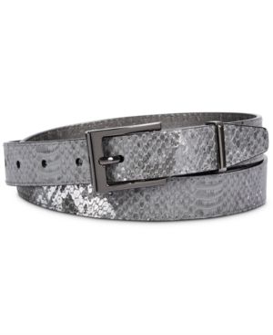 Photo 1 of SIZE M - DKNY Metallic Snake-Embossed Belt - Silver/Gunmetal 