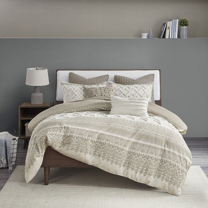 Photo 1 of KING / CAL KING INK+IVY Mila 3 Piece Cotton Duvet Cover Set with Chenille Tufting. Transform you bedroom with the charming shabby chic allure of the INK+IVY Mila Cotton Printed Duvet Cover Set with Tufted Chenille. The cotton duvet cover flaunts an update