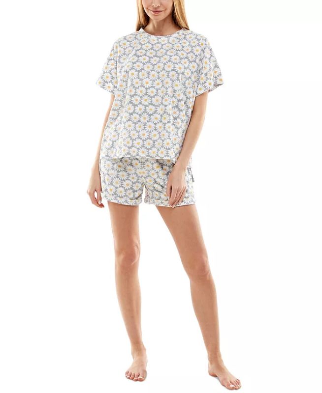 Photo 1 of SMALL -  Roudelain Soft Terry Cloth T-Shirt & Shorts Set - Daisy Army Tradewinds Heather keeps you in all-night comfort with this comfy drop-shoulder T-shirt and matching shorts set.