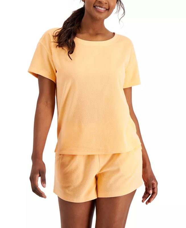 Photo 1 of LARGE - 2 PIECES SET - Get ready for the warmer weather that's just around the corner, in this terrycloth crewneck SET from Jenni.
Length: Hits at hip, Texture: Towel terrycloth fabric, Special Features: High-low hem; side slits, Neckline: Crew neckline, 