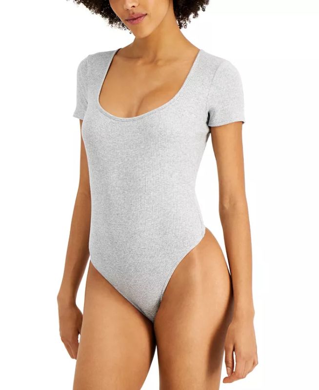 Photo 1 of SIZE LARGE - With a comfy scoop neck and short sleeves, Jenni sets you up for versatile style and total comfort with this ribbed stretch cotton bodysuit.
Coverage: Thong; little to no back coverage, Created for Macy's, Closure: Snap closure.