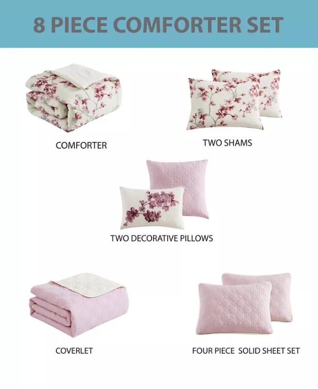 Photo 3 of SIZE KING /CAL KING - Create a lovely layered look in your bedroom with this eight-piece set from Hallmart Collectibles, a king comforter, quilt and more in a soft watercolor-inspired print. Set includes: comforter (102" x 90") four shams (20" x 36") cove