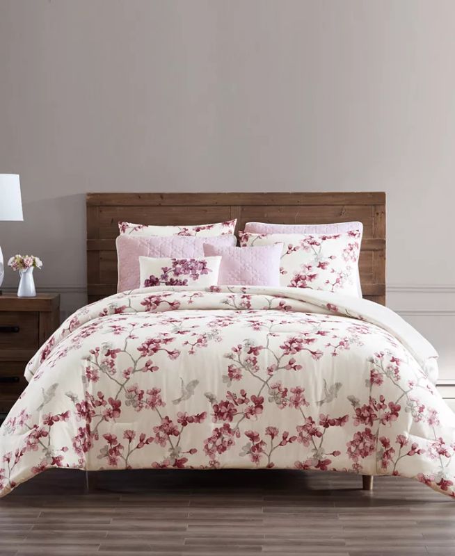 Photo 1 of SIZE KING /CAL KING - Create a lovely layered look in your bedroom with this eight-piece set from Hallmart Collectibles, a king comforter, quilt and more in a soft watercolor-inspired print. Set includes: comforter (102" x 90") four shams (20" x 36") cove