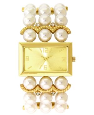 Photo 1 of Charter Club Women's Gold-Tone Imitation Pearl Three-Row Bracelet Watch 40mm, Created for Macy's. Gift box included!