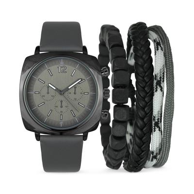 Photo 1 of INC International Concepts Men's Gray Faux-Leather Strap Watch 45mm & 3-Pc. Bracelet Set, Created for Macy's. Gift Box Included!