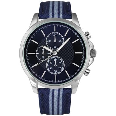 Photo 1 of INC International Concepts Men's Blue & White Striped Denim Strap Watch 42mm, Created for Macy's. Gift Box Included!