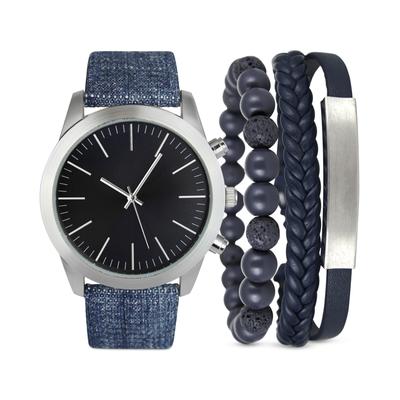 Photo 1 of INC International Concepts Men's Blue Denim Strap Watch 46mm & 3-Pc. Bracelet Set, Created for Macy's. Gift Box Included!