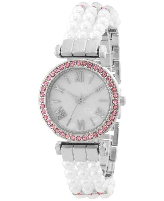Photo 1 of Charter Club Women's Silver-Tone Pink Pavé & Imitation Pearl Bracelet Watch 12mm, Created for Macy's. Gift Box Included!