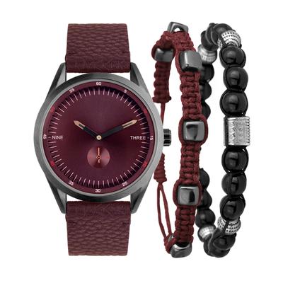 Photo 1 of Inc International Concepts Men's Burgundy Strap Watch 43mm & Bracelets Set, Created for Macy's. Gift box included!