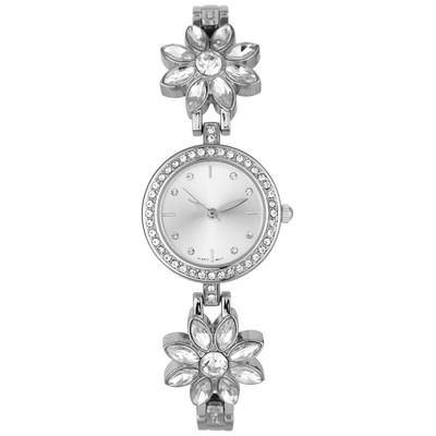 Photo 1 of Charter Club Women's Silver-Tone Mixed Metal Crystal Flower Bracelet Watch, 25mm, Created for Macy's