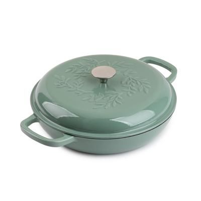 Photo 1 of Brooklyn Steel Co. 4-Qt. Debossed Cast Iron Casserole - Green.  Ideal for baking caseroles, browning meats or slow cooking your favorite dishes. Heavy enamel-on-cast iron construction distributes heat evenly while locking in moisture. Approx. dimensions: 