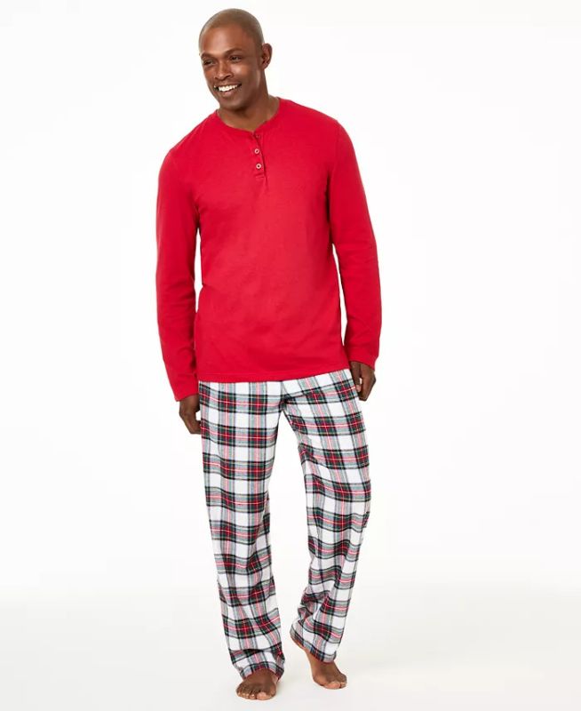 Photo 1 of SIZE MEDIUM - FAMILY PAJAMAS  Matching Mens Mix It Stewart Plaid Family Pajama Set, Created for Macy's. Cozy and classic, Family Pajamas mixes it up with a knit henley top and flannel bottoms in this bright pajamas set. Search 'Family Pajamas Stewart Plai