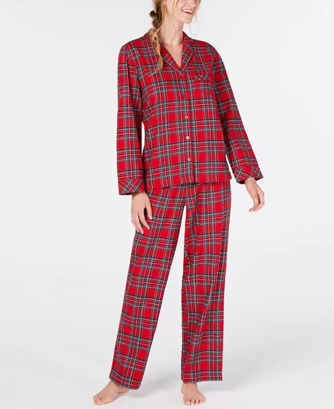 Photo 1 of SIZE LARGE - Matching Women Brinkley Plaid Family Pajama Set, Created for Macy's. Family Pajamas keeps him classically festive in this soft cotton pajamas set. Search 'Family Pajamas Brinkley Plaid' to see matching styles for the whole family. Top: hits a