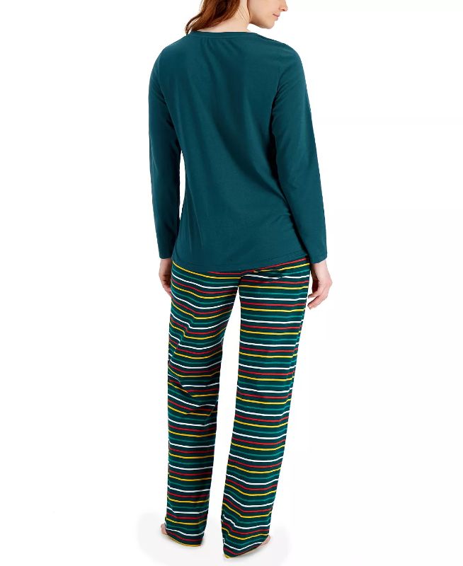 Photo 2 of SIZE LARGE - Matching Women's Merry Jingle Mix It Family Pajama Set, Created for Macy's. Fa la la la fun! This set from Family Pajamas creates a festive look with a graphic top with matching striped pants. Search 'Family Pajamas Merry Jingle' to see match