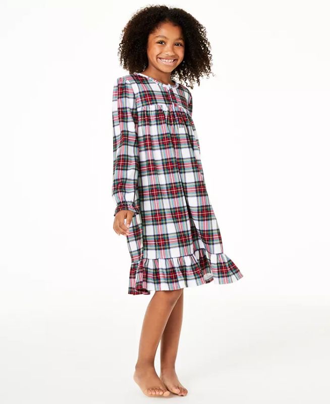 Photo 1 of SIZE L 910/12) Matching Kids Stewart Plaid Nightgown, Created for Macy's. Keep her in classic comfort at bed time with this plaid jersey nightgown from Family Pajamas. Lace trim at neckline. Button closures at front. Search 'Family Pajamas Stewart Plaid' 