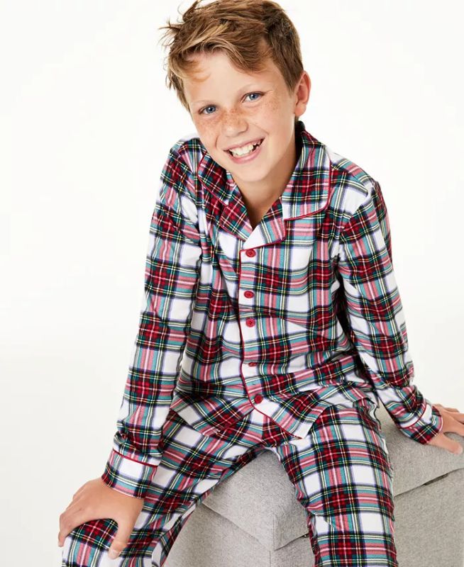 Photo 1 of KIDS SIZE XL (14/18) Matching Family Pajamas Kids Stewart Plaid Pajama Set, Created for Macy's. Classic plaid combines with super-soft modern brushed jersey in this festive pajamas set by Family Pajamas. Search 'Family Pajamas Stewart Plaid' to see matchi